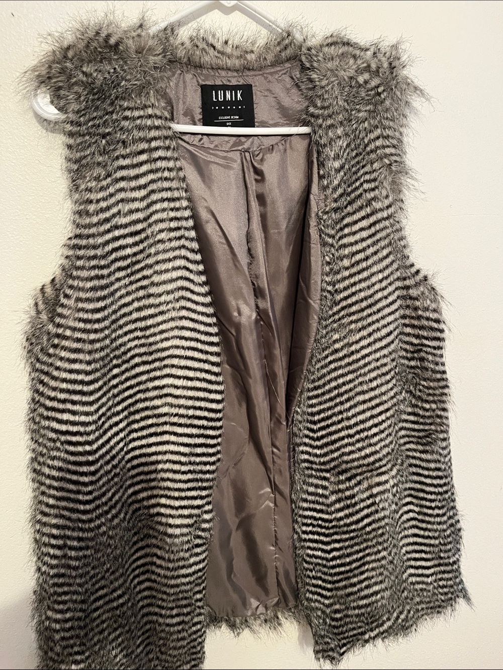 Unik Striped Faux Fur Vest in Gray and Black